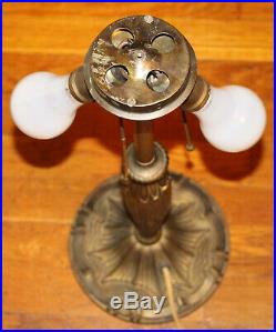 ANTIQUE 6 PANEL BENT SLAG GLASS TABLE LAMP with OVERLAY HANDEL B&H ERA