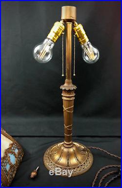 ANTIQUE AMERICAN Slag Glass Lamp 16 Slag Panels Table Lamp