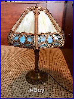 ANTIQUE AMERICAN Slag Glass Lamp 16 Slag Panels Table Lamp