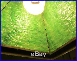 Antique Arts And Crafts Mission Light Fixture W Green Slag Glass