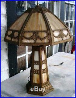 Antique Arts & Crafts Miller Era Curved Panel Slag Glass Lighthouse Lamp N/r