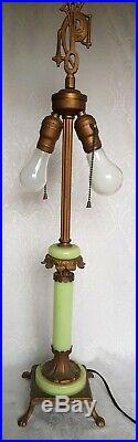 ANTIQUE ART DECO SLAG GLASS LAMP BASE WithJADEITE GLASS MARKED PAT. APP E704 29,5