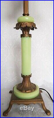 ANTIQUE ART DECO SLAG GLASS LAMP BASE WithJADEITE GLASS MARKED PAT. APP E704 29,5