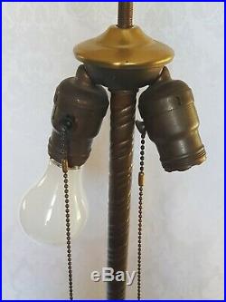 ANTIQUE ART DECO SLAG GLASS LAMP BASE With JADEITE GLASS INSERT MARKED B11 35