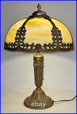 ANTIQUE ART NOUVEAU Caramel Slag Glass Lamp with original Painted Highlights