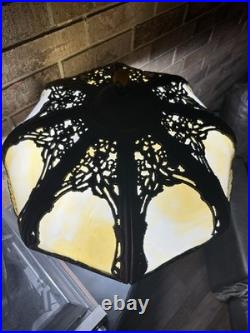 ANTIQUE ART NOUVEAU/DECO Slag Glass Lamp with Rare Lighted Base Oversized