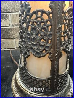 ANTIQUE ART NOUVEAU/DECO Slag Glass Lamp with Rare Lighted Base Oversized