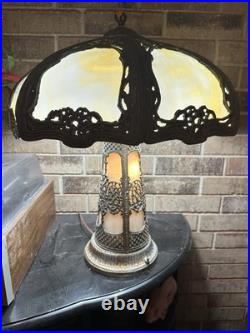 ANTIQUE ART NOUVEAU/DECO Slag Glass Lamp with Rare Lighted Base Oversized