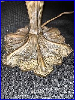 ANTIQUE ART NOUVEAU Miller Style Slag Glass Tulip Bronze Metal Table Lamp Light