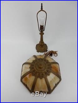 ANTIQUE Art Nouveau Slag glass lamp 21 inches