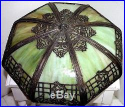 Antique Bent Green Slag Glass Table Lamp In Original Paint. Tiffany, Handel Era