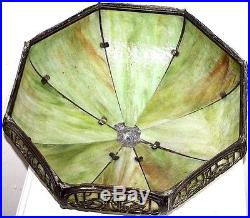 Antique Bent Green Slag Glass Table Lamp In Original Paint. Tiffany, Handel Era