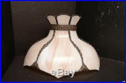 ANTIQUE BENT PANEL SLAG GLASS TABLE LAMP SHADE LARGE 15 Art nouveau deco tulip
