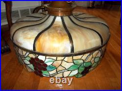 ANTIQUE BENT SLAG GLASS 12 PANEL HANGING LAMP/CHANDELIER c1900COMPLETE