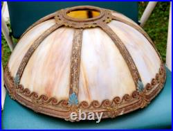 ANTIQUE BENT SLAG GLASS 8 PANELSHADE LAMP Tiffany Gorgeous 18 in Diameter