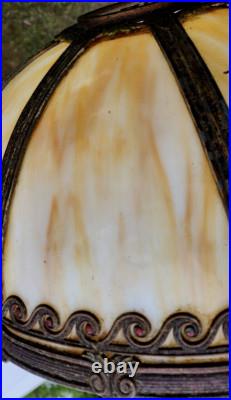 ANTIQUE BENT SLAG GLASS 8 PANELSHADE LAMP Tiffany Gorgeous 18 in Diameter