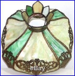 ANTIQUE BENT SLAG GLASS TABLE LAMP With FILIGREE OVERLAY! HANDEL, B&H, TIFFANY ERA