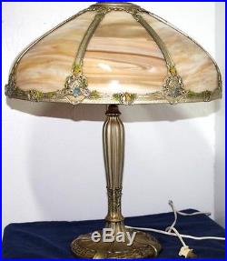 Antique Bent Slag, Stained Glass Lamp Signed Royal Art Glass Co. Handel, B&h Era