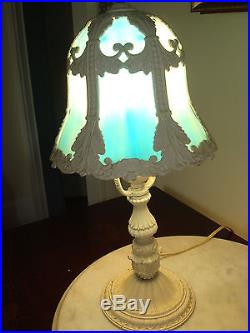 Antique Blue Slag Glass Table Lamp Complete