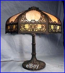 Antique Bronze 16 Panel Slag Glass Lamp, B&h, Handel, Miller