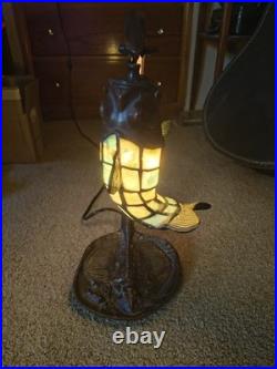 ANTIQUE BRONZE SLAG GLASS FISH & STINGRAY LAMP Needs To Be Fix Showing On Pic