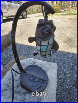 ANTIQUE BRONZE SLAG GLASS FISH & STINGRAY LAMP Needs To Be Fix Showing On Pic