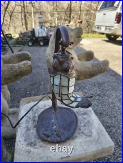 ANTIQUE BRONZE SLAG GLASS FISH & STINGRAY LAMP Needs To Be Fix Showing On Pic