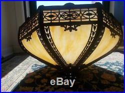 ANTIQUE Bradley and Hubbard Slag Glass Table Lamp 8 PANELS 17 IN DIA 26 IN HI