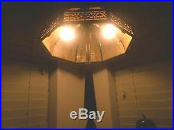 ANTIQUE Bradley and Hubbard Slag Glass Table Lamp 8 PANELS 17 IN DIA 26 IN HI