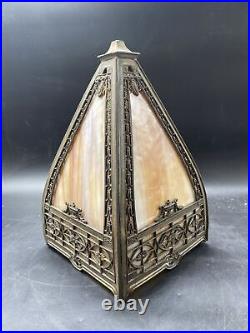 ANTIQUE CARAMEL SLAG GLASS LAMP Shade C 1900 NO CRACKS 11.5H ART NOUVEAU Parlor