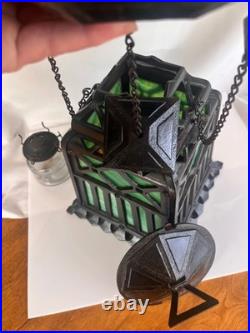 ANTIQUE-CAST IRON TUDOR HANGING OIL LAMP SLAG GLASS RETRACTABLE CANOPY Hall Ligh