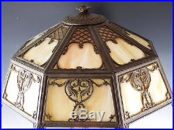 ANTIQUE CHARLES PARKER SLAG GLASS LAMP with LIGHT UP BASE