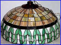 Antique Enormous Arts & Crafts Slag Glass Hanging Lamp. Tiffany, Handel Era