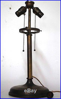 ANTIQUE GAS LAMP With AMAZING BENT SLAG GLASS SHADE With OVERLAY! HANDEL TIFFANY ERA
