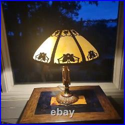 ANTIQUE MISSION ARTS CRAFTS SLAG STAINED GLASS TABLE LAMP VINTAGE 22.5 approx