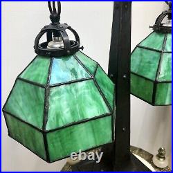 ANTIQUE Orig MISSION Arts-Crafts IRON-SLAG GLASS STUDENT LAMP Stickley Handel