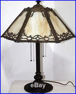 Antique Signed Bradley &hubbard 1907 Mission Slag Glass Lamp Tiffany/handel Era