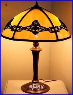 Antique Signed Bradley & Hubbard Bent Slag Glass Table Lamp. C. 1910's. Sweet