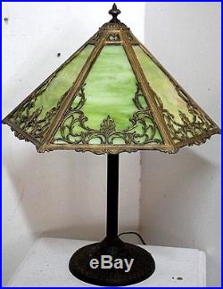 Antique Signed Rainaud Slag Glass Gilt Silhouette Table Lamp. Tiffany, Handel Era