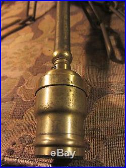 Antique Slag Glass & Brass Ceiling Light Fixture. Stained Glass Hanging Lamp