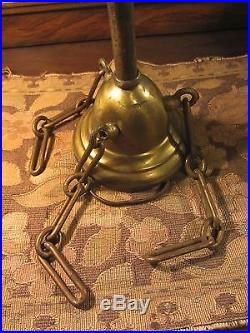 Antique Slag Glass & Brass Ceiling Light Fixture. Stained Glass Hanging Lamp