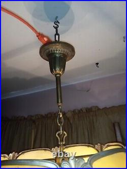 ANTIQUE SLAG GLASS HANGING LAMP 1925 CHANDELIER Drum Fixture Art Deco Nouveau