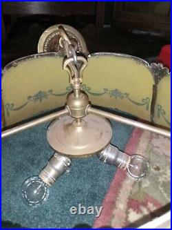 ANTIQUE SLAG GLASS HANGING LAMP 1925 CHANDELIER Drum Fixture Art Deco Nouveau