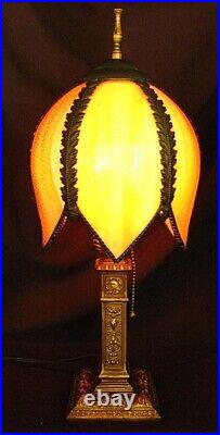 ANTIQUE SLAG GLASS LAMP UNUSUAL w N. WIND FACES REWIRED c. 1920'S