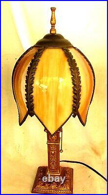 ANTIQUE SLAG GLASS LAMP UNUSUAL w N. WIND FACES REWIRED c. 1920'S