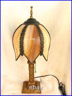 ANTIQUE SLAG GLASS LAMP UNUSUAL w N. WIND FACES REWIRED c. 1920'S