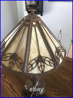 ANTIQUE SLAG GLASS PANEL LAMP SIGNED RAINAUD / Carmel