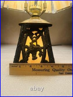 ANTIQUE SLAG GLASS TABLE LAMP 6 PANEL 2 lights Beautiful. See video