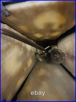 ANTIQUE SLAG GLASS TABLE LAMP 6 PANEL 2 lights Beautiful. See video