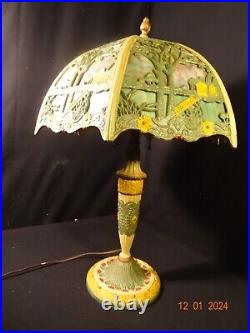 ANTIQUE SLAG GLASS TABLE LAMP Salem Brothers